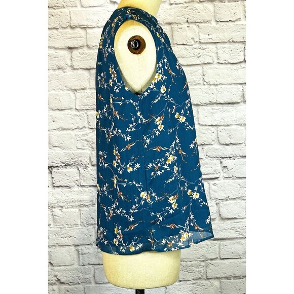 NWT Papermoon Teal Blue Floral Top‎ Dressy Sleeveless Blouse V Neck Tank SMALL - Picture 6 of 11